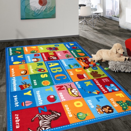 World Rug Gallery Kids Educational Learning Alphabet Symbols Non-Slip Area Rug 5' x 7' Multi 2027MULTI5X7